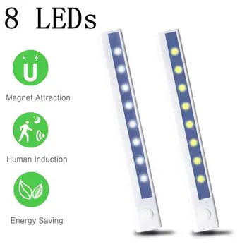 

8 LEDs Wireless Sensor LED Night Light Motion Sensor Light Cupboard Wardrobe Bed Lamp For Under Cabinet Night Light Closet Stair