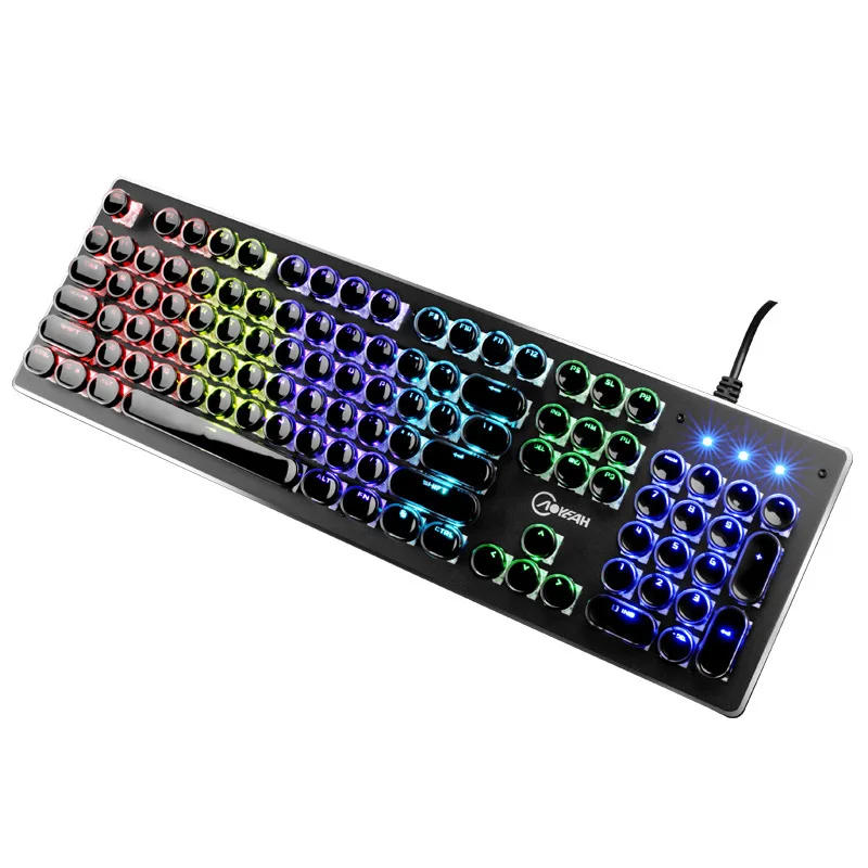 

Steam Punk Mechanical Keyboard Keyclick Metal Retro round Parts Back Light Keyboard for Gamers Fully Plug Desktop Internet Bar
