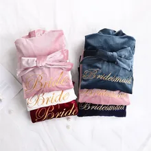 Осень Зима золотой бархат Свадебный халат для женщин вышивка невесты кимоно для невесты Халаты дамы утолщаются теплый подарок сувенир