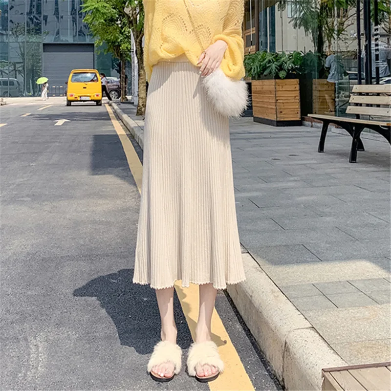 

Knitted Skirt Autumn And Winter Women's Spring And Autumn Collocation Hoodie Early Autumn with Shirt Mid-length Winter with Swea