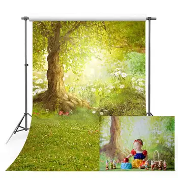 

Spring Photography Backdrop Easter Woodland Big Tree Meadow Grass White Flower Fairy Tale Photo Studio Booth Background XT-3992