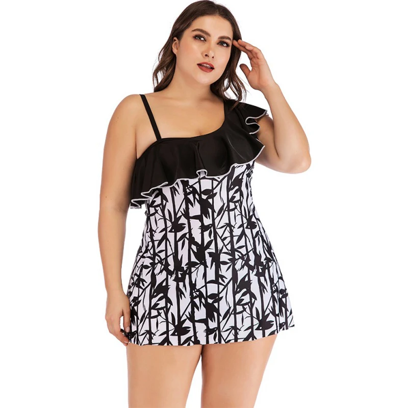 Женский купальник с перекрещивающимися оборками спереди, сексуальный купальник размера плюс, купальник для девушек, короткий купальник Танкини с открытыми плечами