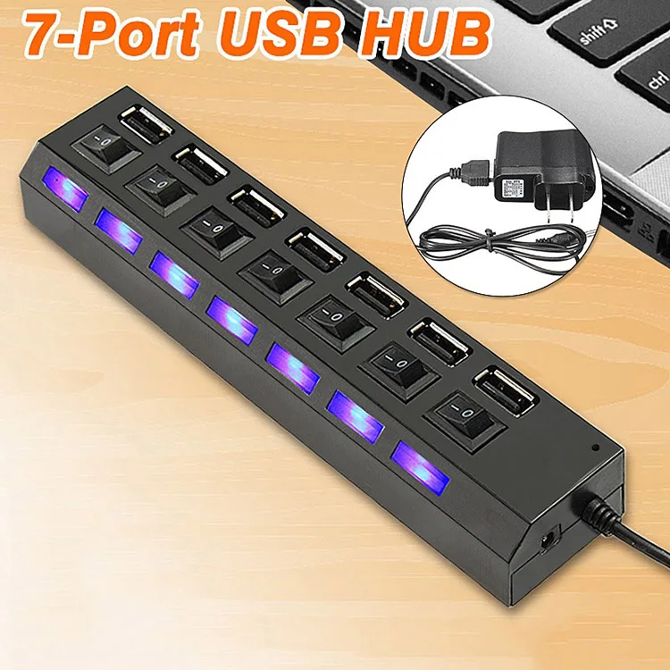 Мульти 7 портов высокоскоростной USB 2,0 480 Мбит/с USB зарядное устройство концентратор портативный ноутбук зарядный переключатель разветвитель ПК для компьютера USB с E1Z8