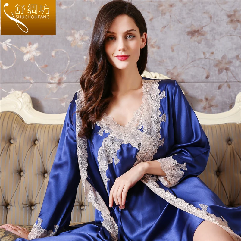 High Quality Real Silk Sleeping Robe Female Winter Thicken Natural Silk  Sleepwear Women Printed Long-sleeved Bathrobes Ye2028 - Robes - AliExpress