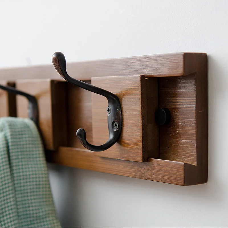 

[] Movable Hook Wood Clothes Hook Wall Solid Wood Creative Coat Hook Wall Hangers Hallstand