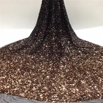 

African Sequins Tulle Lace Fabrics 2020 Mesh Bridal Embroidered Brown Sequence Glitter Good Quality African Lace Fabric