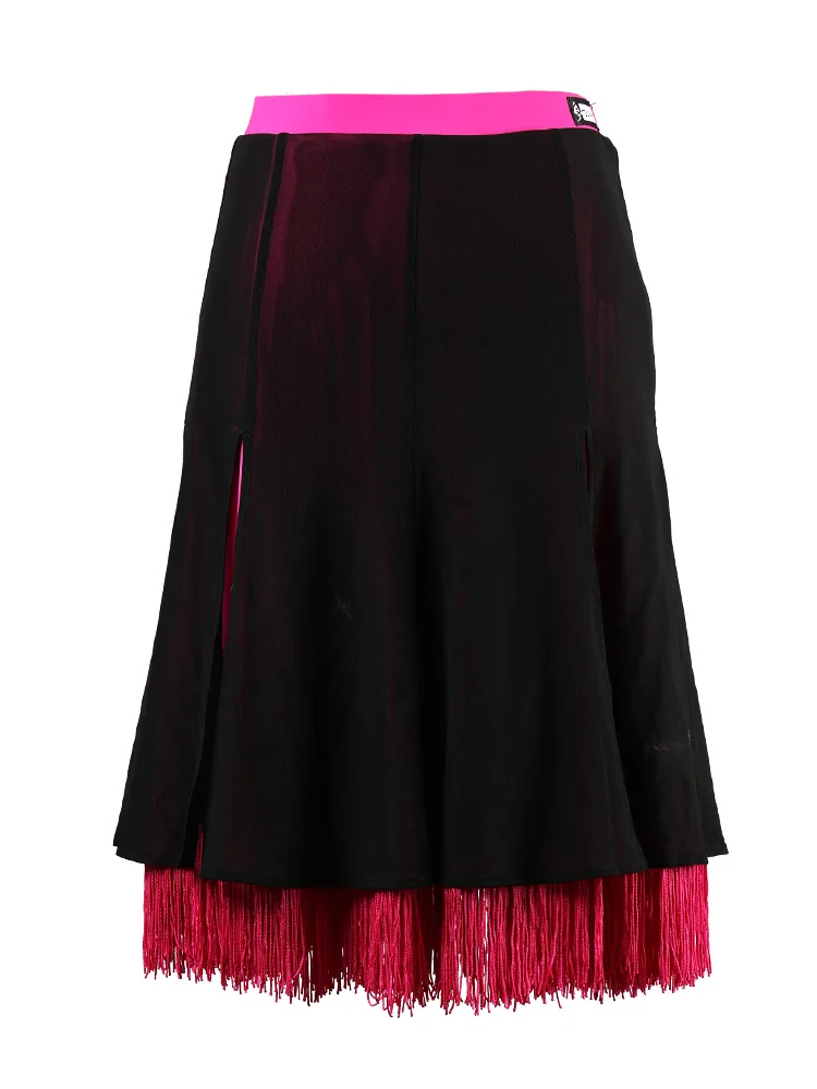 HC танцевальная профессиональная юбка для латинских танцев половина длины танцевальная одежда сплит кисточкой хит цвет половина юбка для взрослых Упражнение clothes-A2 - Цвет: Black and Pink