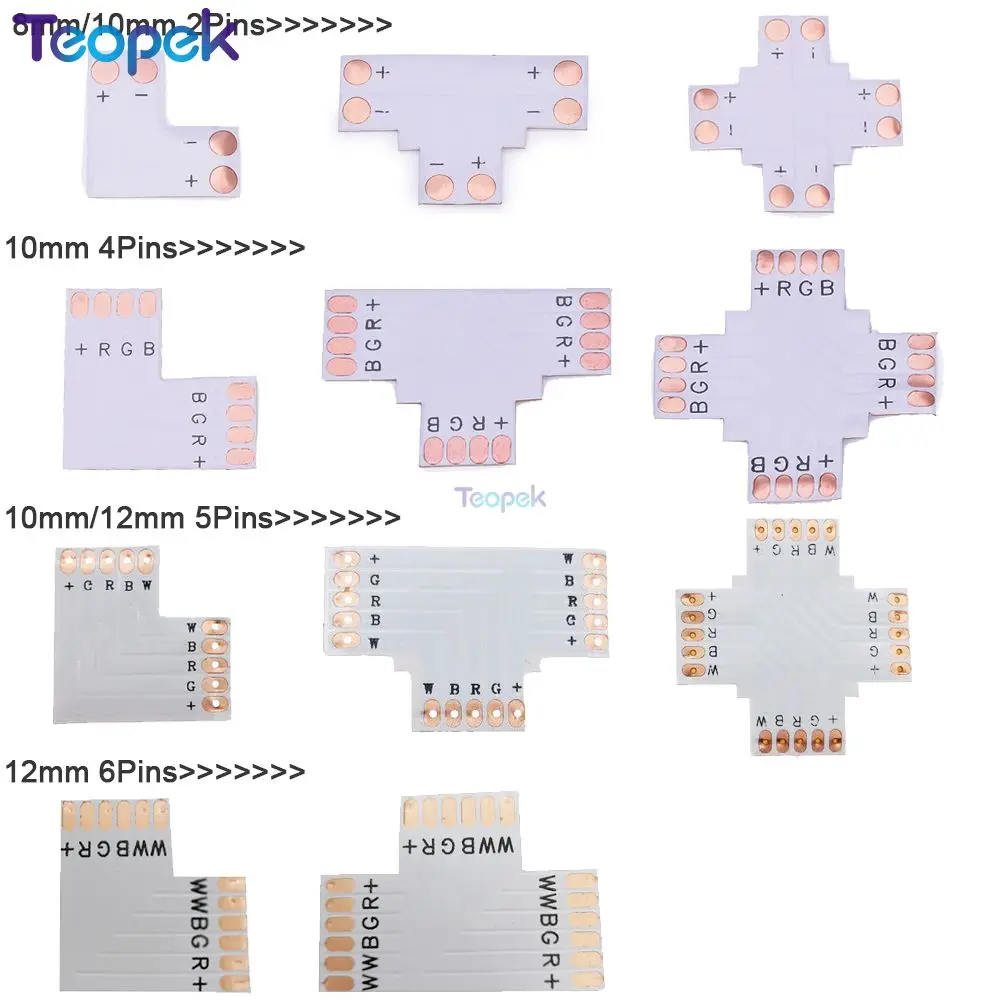 

PCB Connector 2pin 3pin 4pin 5pin 6pin L or T or X (Cross) Shape PCB Board Splitter Connector for LED Strip Light 10pcs/lot
