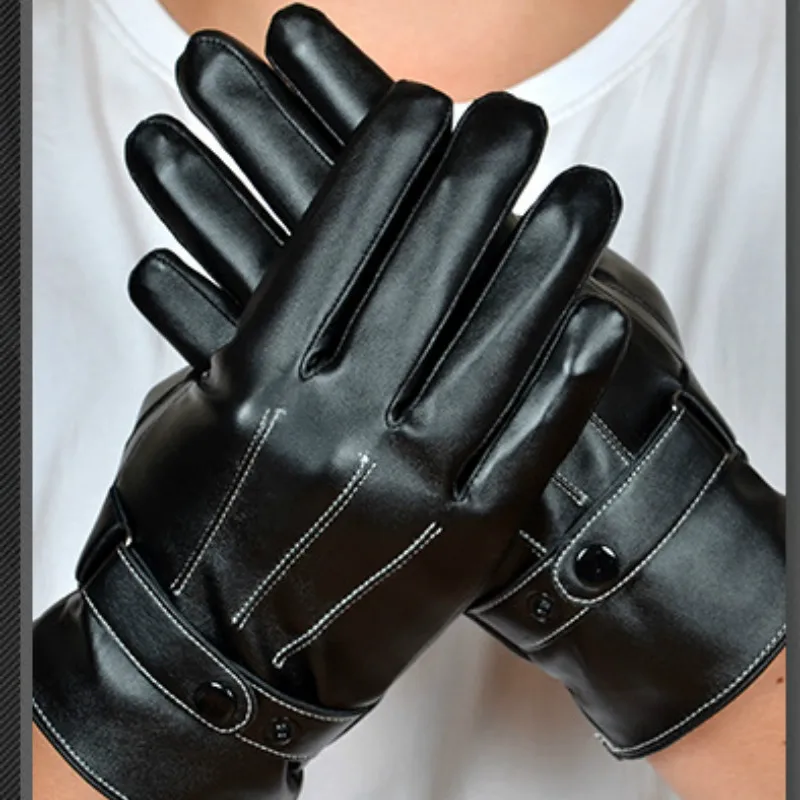 Мужские сенсорные кожаные перчатки, перчатки для экрана, Осень-зима, черные сенсорные кожаные ПУ Перчатки из искусственной овчины, крутые повседневные женские перчатки