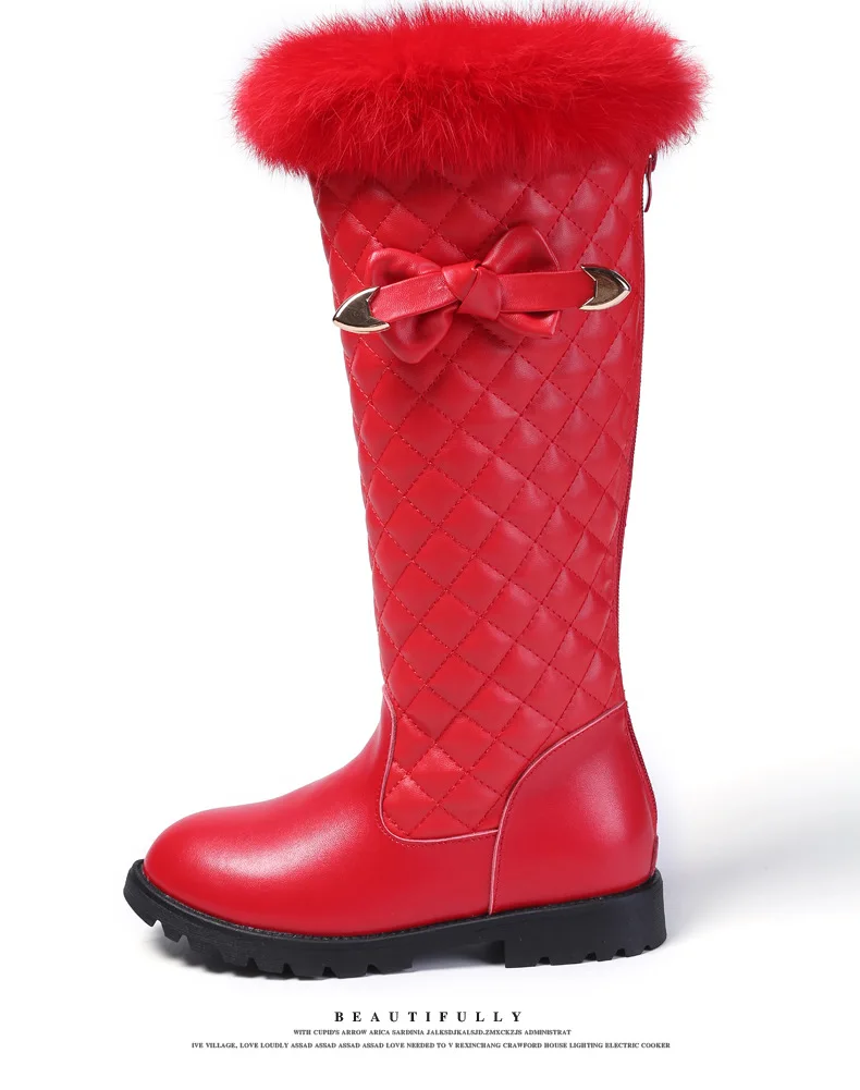 Детские сапоги до колена в стиле принцессы дизайнерские высокие сапоги из натуральной кожи на меху с бантом для девочек-подростков, размер 26-37, зимняя обувь