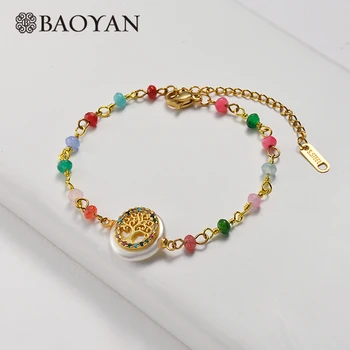 

Baoyan Pearl Bracelet Fashion Bead Freshwater Pearl Bracelet Gold Round Life Of Tree Star Charm Link Bracelet Jewelry For Women