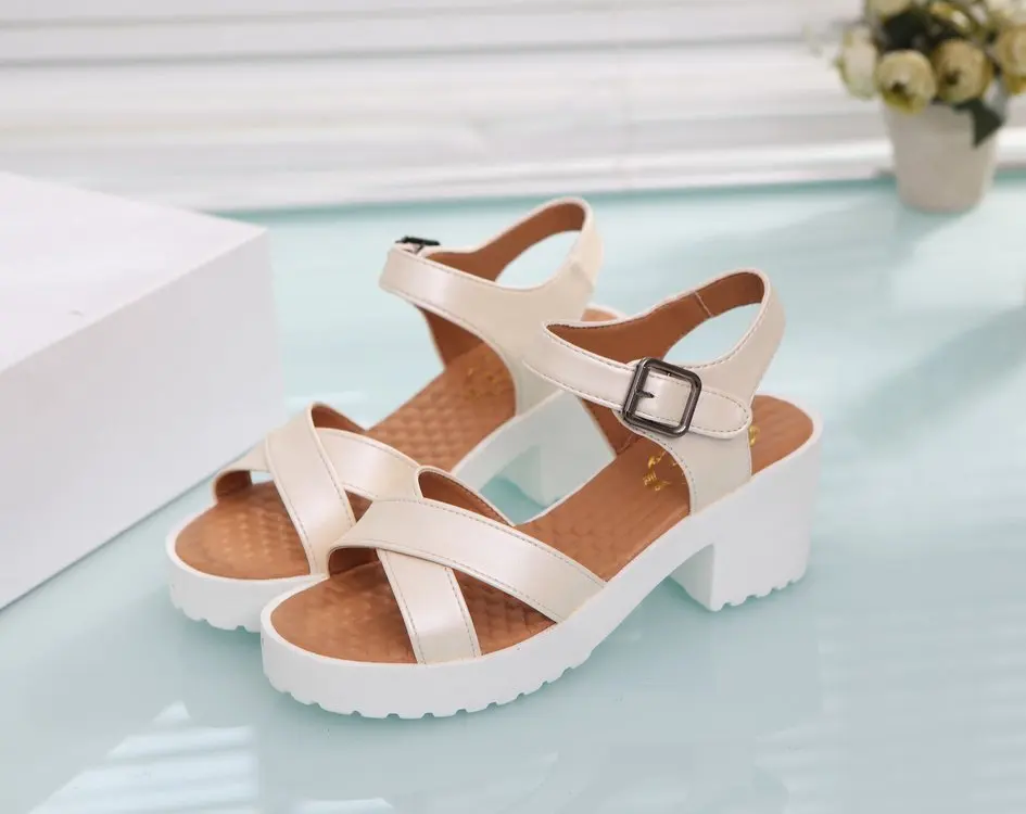 

Large sandals women's new summer middle heel waterproof platform flat buckle THICK HEEL SANDALS