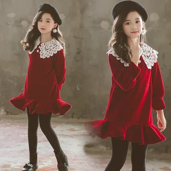 

2019 New Style Autumn and Winter Girls Dress Fashion Lace Collar Baby Girls Christmas Dress Cute Princess Dress for Girls, #8256