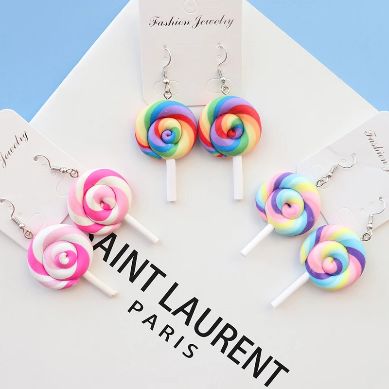 Creative Soft Pottery Lollipop Dangle Earrings Women Colorful Candy Pendant Girls Cute Fun Ear Jewelry Gifts | Украшения и