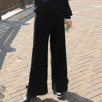 

Women Wide Leg Pants Core Spun Yarn High Straight Loose Trousers Women Casual Ankle Adjustable Tightness Pants LB