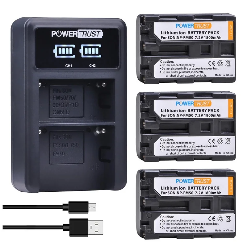 NP-FM50 Batteries and Dual Charger for Sony NP-FM30 NP-FM51 NP-QM50 NP-QM51 NP-FM55H Battery, Sony Camcorder/Camera HDR-HC1 etc 