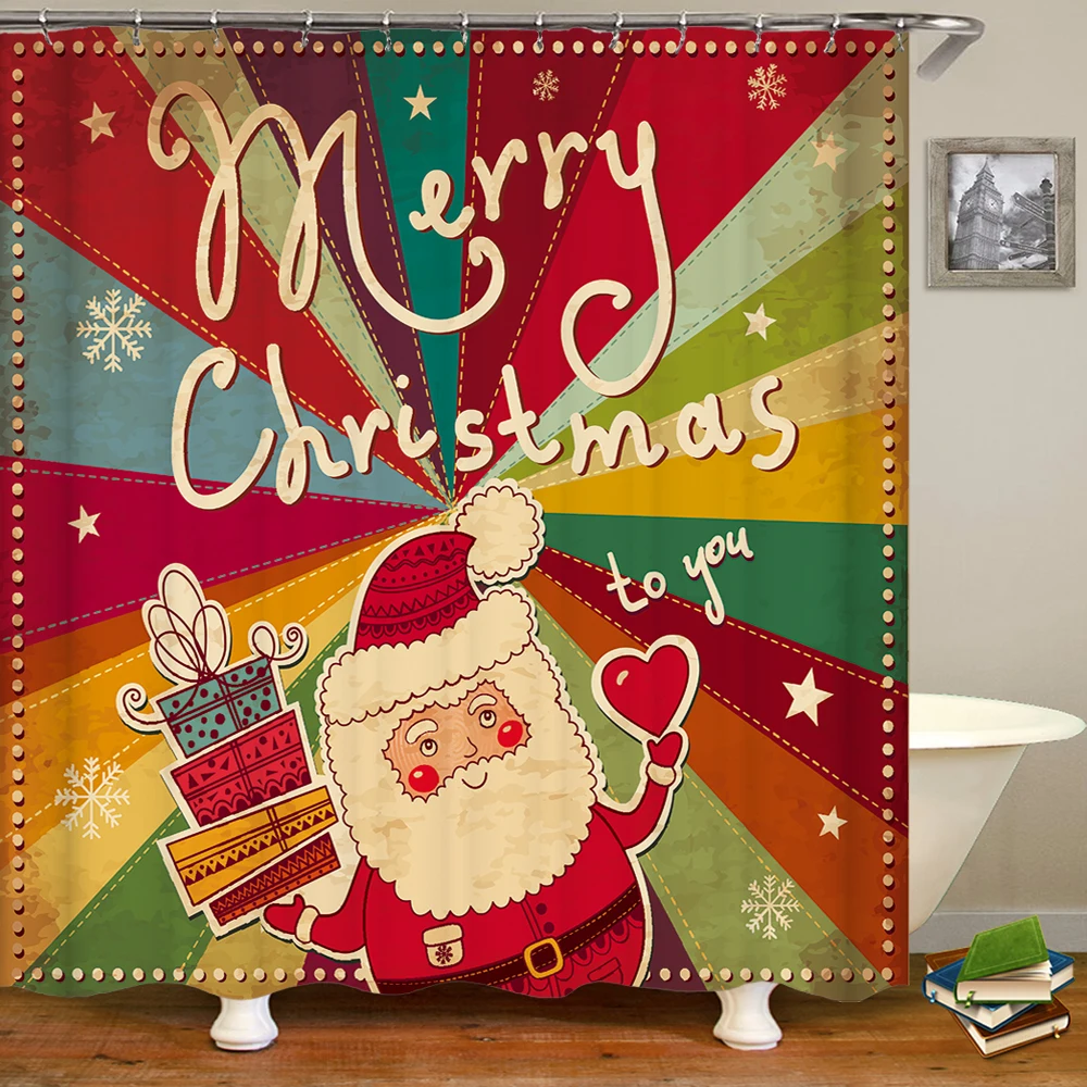 Рождественская печатная занавеска для ванной, снеговик, Санта Клаус, лось, водонепроницаемая полиэфирная ткань, занавеска для ванной, украшение для дома