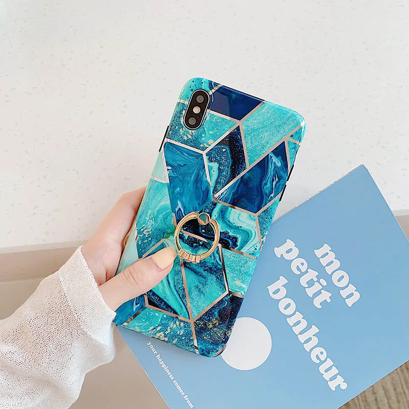 

Geometric Marble Texture Phone Cases For iPhone 11 Pro XS Max XS XR Case For iPhone 7 8 6 6s Plus Electroplated Stand Soft Cover