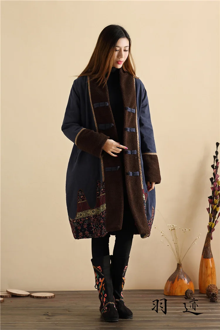 

2019 Autumn And Winter Ethnic-Style WOMEN'S Dress Literature And Art Retro Flax Printed Mixed Colors Women Jacket Long Loose-Fit