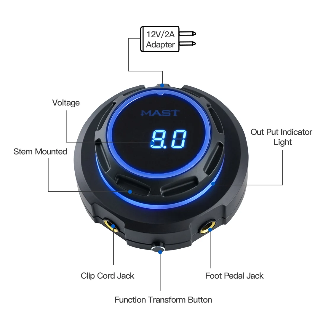 US $54.98 Mast OLED White Display Screen Power Supply Set with Mini Foot Pedal Clip Cord Accessories Tattoo Studio Supply