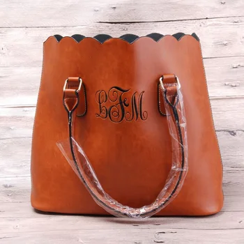 

Scalloped Totes PU Faux Leather Handbag Fashion Scalloped Purses Brown Black Navy Color DOM172