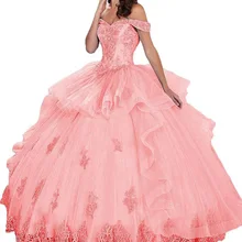 Бальные платья с открытыми плечами и аппликацией из бисера vestidos de 15 anos со складками многоуровневый органза платья для выпускного вечера