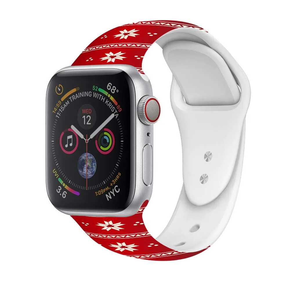 Ремешок для умных часов Apple watch band 5 4 44 мм 40 мм Рождественский силиконовый ремешок для часов браслет с принтом для iWatch 3 2 1 ремешок для часов
