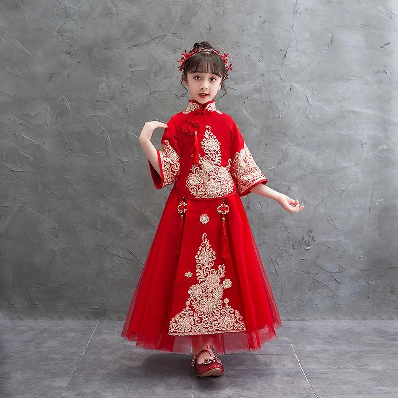 Vestido Rojo de fiesta de cumpleaños y Navidad para niña, vestidos de  flores para niña, vestido de boda Formal para niño, vestido chino de Año  Nuevo - AliExpress Novedad y uso especial