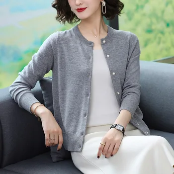 

Women's Knit Cardigan Long Sleeve Solid Color Button Cardigan Women red