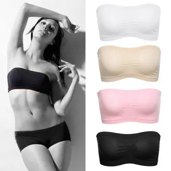 

solid women bandeau bras no pad comfort strapless crop tube tops mujer