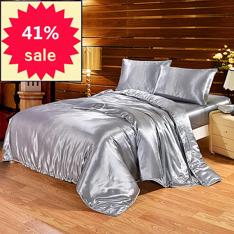 

Satin Silk Bedding Set Luxury Queen King Size Bed Set Quilt Duvet Cover Linens And Pillowcase For Single Double Bedclothes