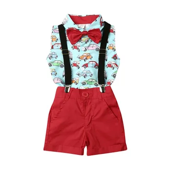 

Cotton Children Set Toddler Baby Kids Boys Summer Gentleman Bowtie Sleeveless Shirts+Overall Shorts Set Boys Clothes Set