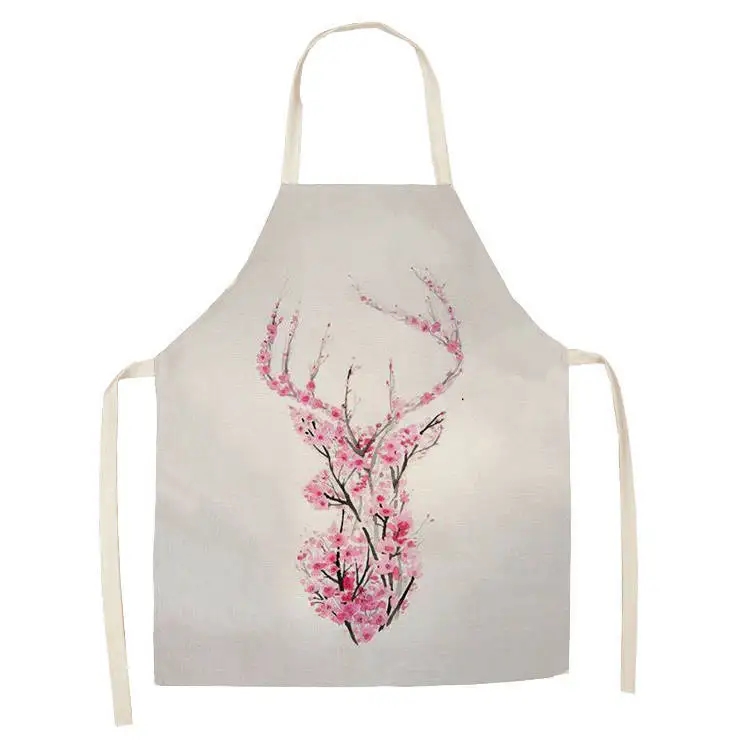 1Pcs Kitchen Apron Cartoon animal fox women Printed Sleeveless Cotton Linen Aprons for Men Women Home Cleaning Tools WQTF06