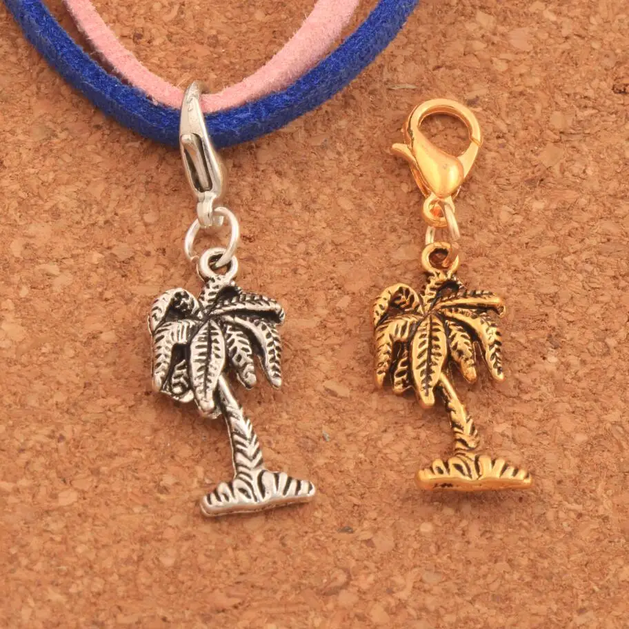 100PCS Zinc Alloy  High Tropical Coconut Trees Lobster Claw Clasp Charm Beads 35.9x11.2mm Jewelry DIY C1614