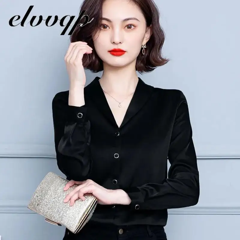 New Fashion Autumn Blouses Women Casual V Neck Shirts Long Sleeves Chiffon Tops Ladies Elegant Work Office Shirt Tops Plus Size