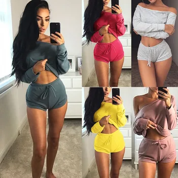 

Casual Solid Two Piece Set New Summer Women Sets Cropped Tops Shorts 2 Pieces Set Women Tracksuit Cotton Blend T Shirts Shorts