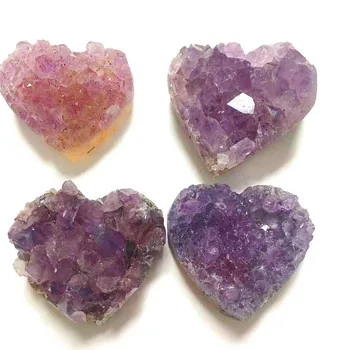 

3-5cm Heart-shaped Natural Amethyst Crystal Quartz Drusy Geode Cluster Healing Stone Decoration Ornament Purple Feng Shui Stone