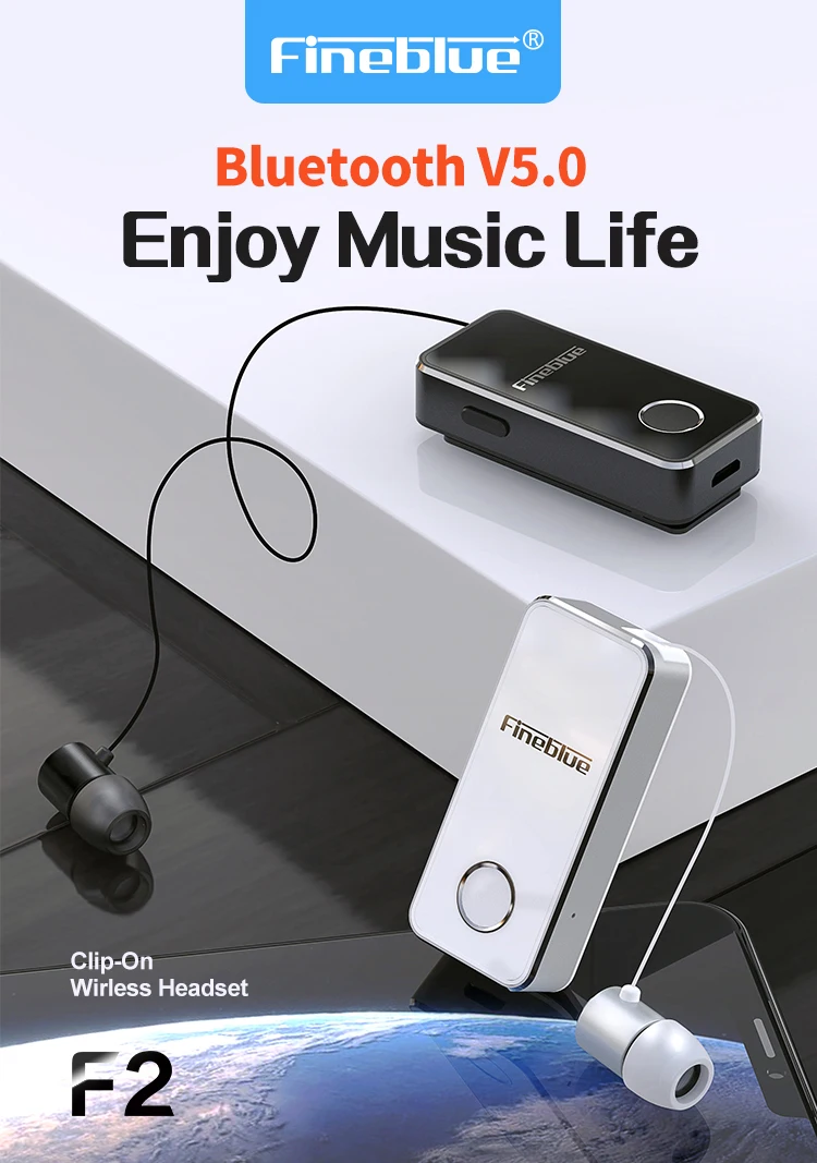 Fineblue F2 Беспроводные наушники с зажимом, наушники с громкой связью, Bluetooth 5,0, вибрационные Беспроводные наушники с звонками, голосовые напоминания