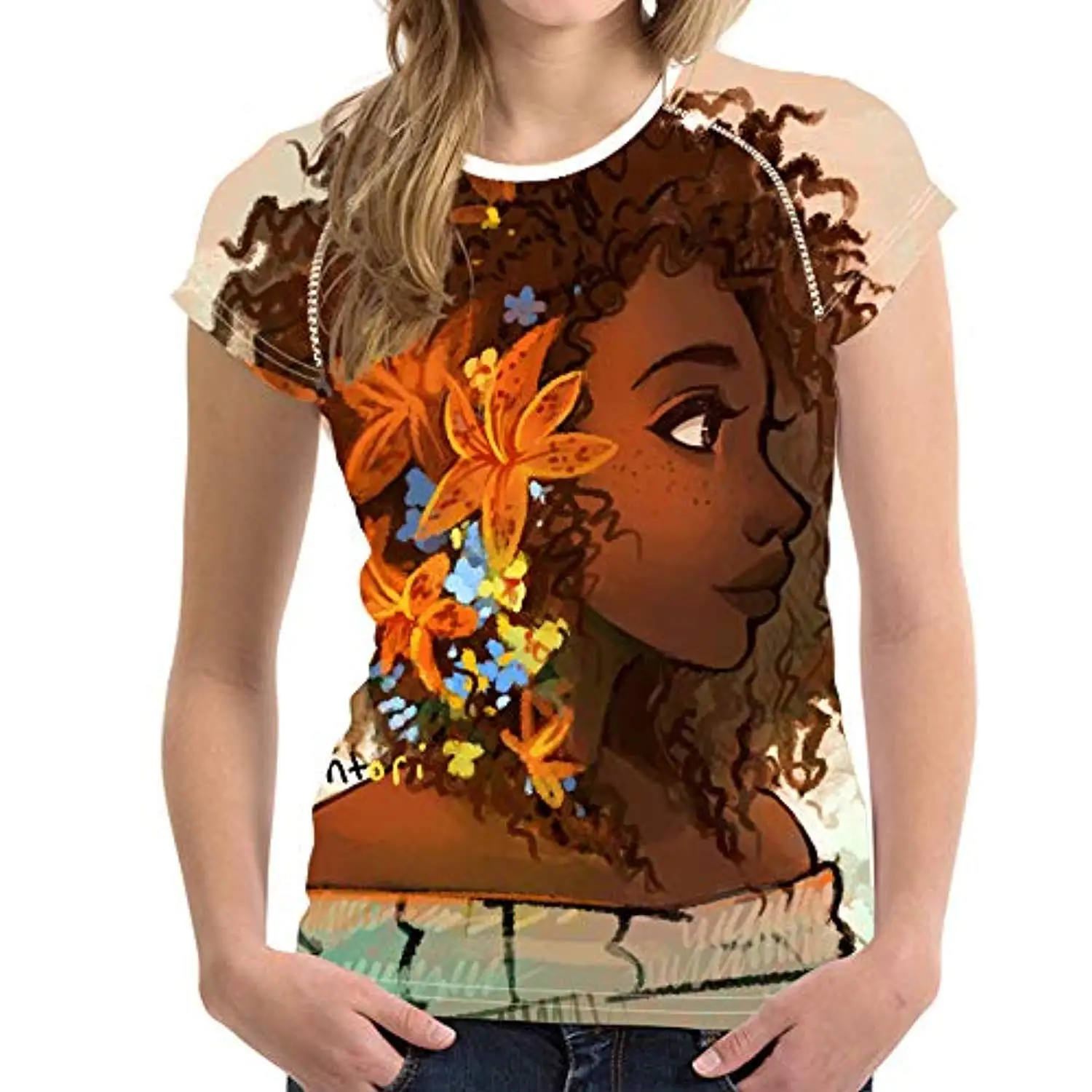 Черные художественные африканские футболки с принтом для девушек, женские летние топы с коротким рукавом, женская модная футболка, женские футболки - Цвет: Patern-7
