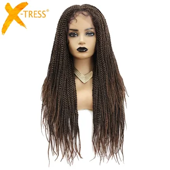 

X-TRESS Synthetic Twist Braid Hair Wigs For Black Women Crochet Braiding Low Temperature Hairpiece Lace Front Wig With Baby Hair