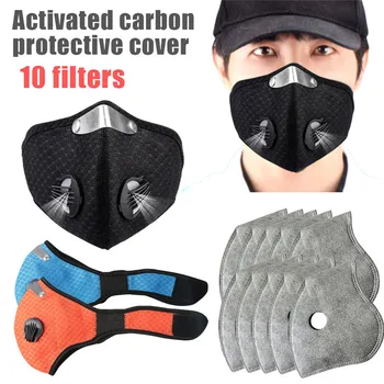 

Outdoor Dustproof Cycling Mask with 10Pcs Filter Activated Carbon Bike Face Mask PM2.5 Bicycle Face Shield Sports Mouth Mask