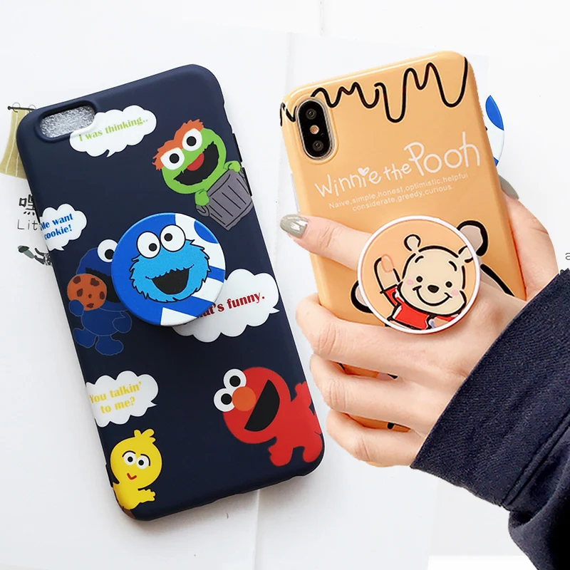 Cute Winnie Pooh Stitch Tom Sesame Street Case For Iphone X Xs 6 6S 7 8 Plus X Xs Case Printed Lovely Picture Cover With Holder