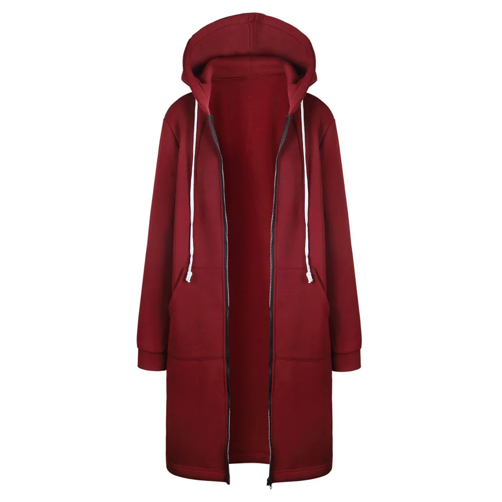 Женское пальто 2019Top теплая толстовка с капюшоном на молнии Длинная Куртка Верхняя одежда для женщин одежда Manteau Femme Hiver - Цвет: Red