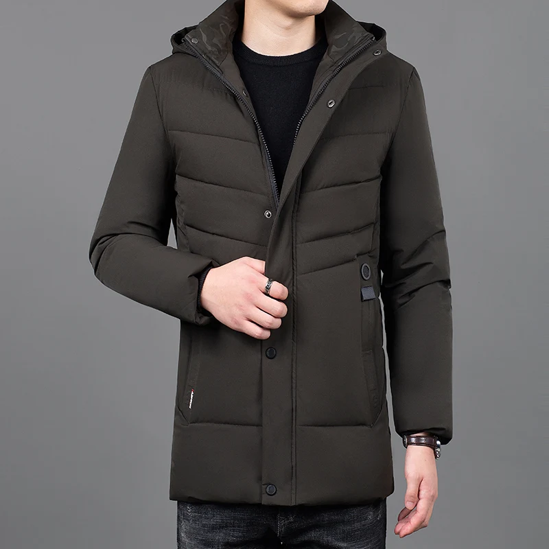 Толстые зимние модные брендовые куртки для мужчин с капюшоном уличная парка стеганая куртка длинная пуховая куртка пальто мужская одежда