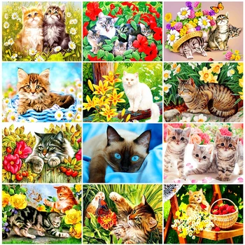 

HUACAN 5D Diy Diamond Embroidery Full Square Cat Painting Home Decoration Mosaic Animal New Arrival Handmade
