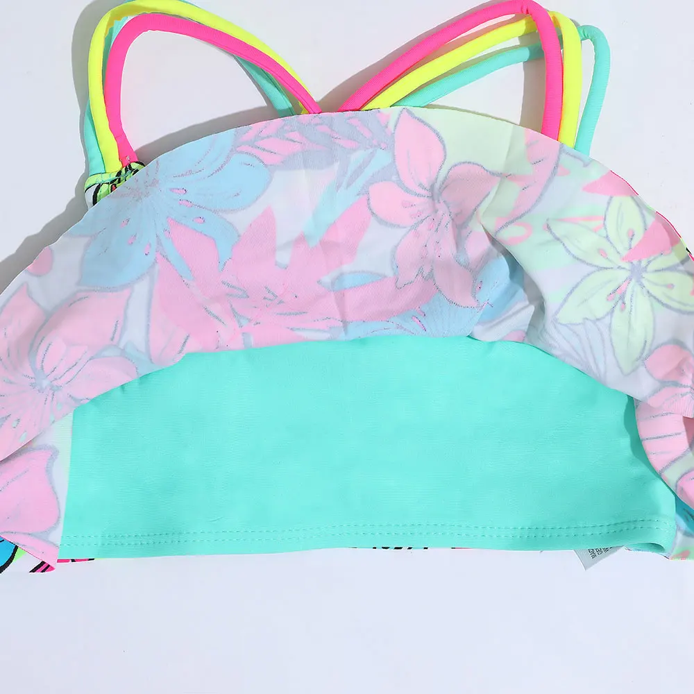 4-18 Years Flounce Girl Swimsuit Kids Tropical Floral Two Piece Children's Swimwear Crochet Strap Bikini Set Girls Bathing Suits