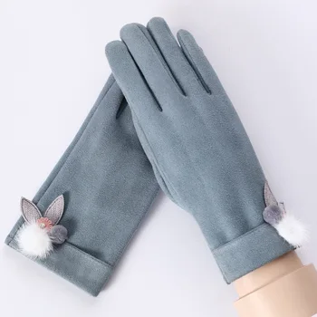 

Winter Keep Warm Touch Screen Women Gloves Suede Add Cashmere Elegant Soft Female Gloves Suede Windproof Gloves