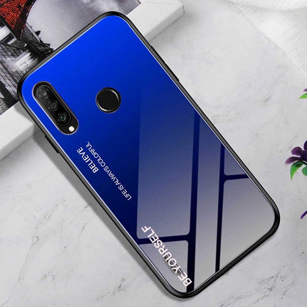 Чехол для huawei P30 Lite, цветной градиентный стеклянный чехол, прочный жесткий чехол для телефона, для huawei P 30/P30 Pro, модный бампер