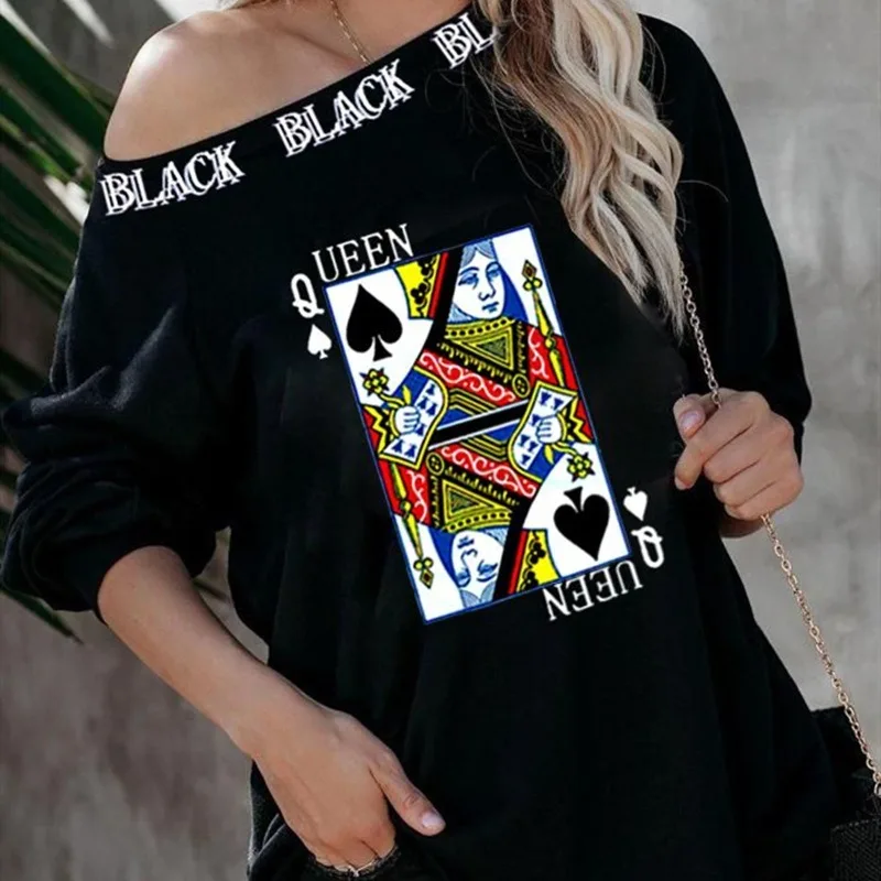 

2020Autumn Winter New Cross-Border Card Printing Round Collar Long-sleeved Casual Loose Sweatshirt Women Polyester Hooded