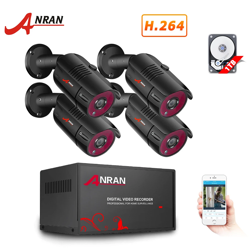 ANRAN AHD DVR CCTV камеры безопасности Системы 1080P ИК Ночное видение AHD Камера Системы в закрытом помещении и на открытом воздухе 8CH видеорегистратор видеонаблюдения Системы - Цвет: 4 Camera 8CH DVR